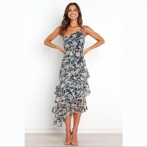 Petal & Pup One Shoulder Floral Dress - Blue and Green